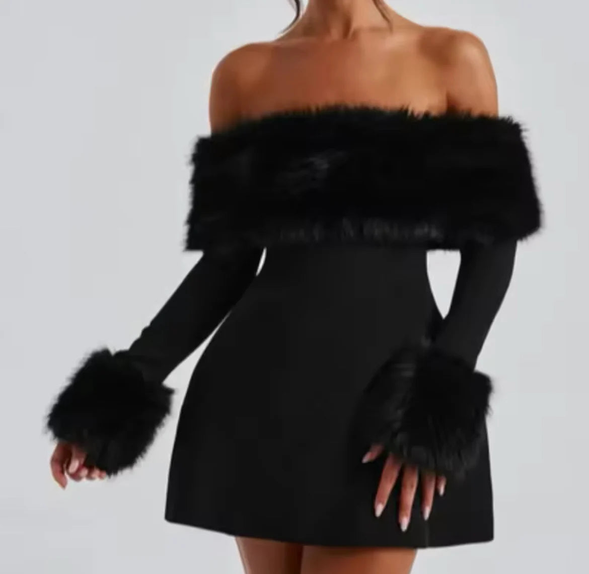 FAUX FUR MINI DRESS
